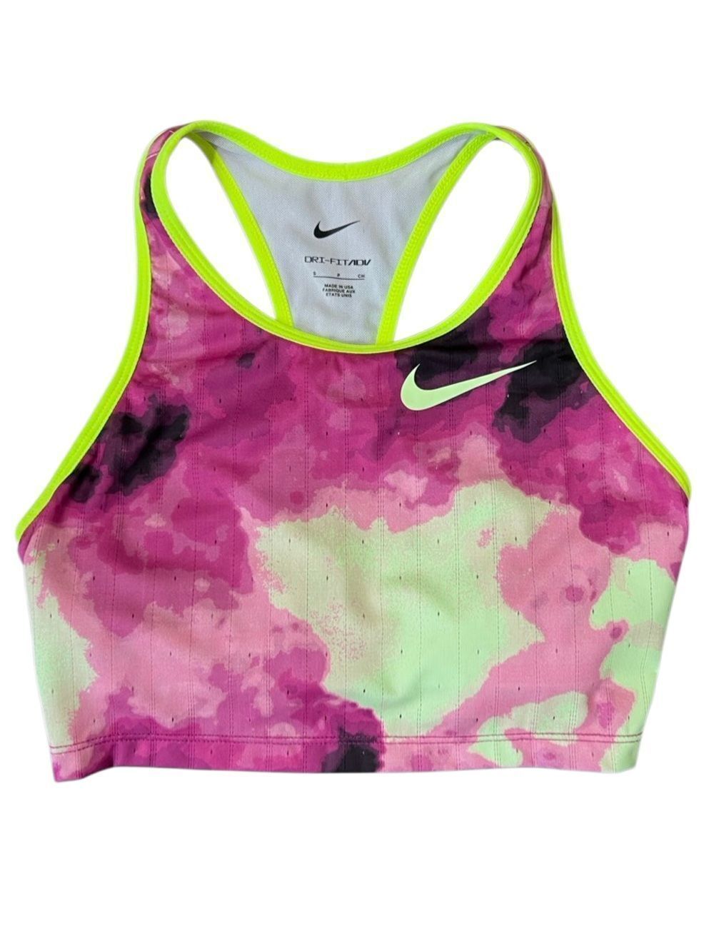 Nike Pro Elite Track & Field Bra Size Small Rare USA Pink Neon tie-dye cloud